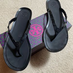 Euc size 10 Tory Burch studded logo jelly flip flop box included